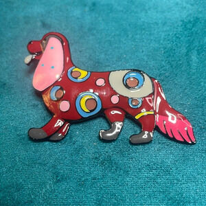 Cute Maroon Polka Dot Dog Brooch
